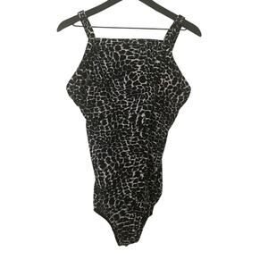 Miraclesuit Leopard Swimsuit Halter Neck One Piece Black Gray 14
